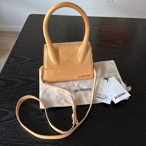 Auth Jacquemus Le Chiquita Moyen Dark Brown Yellow Leather Bag Purse Crossbody